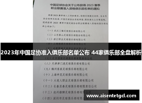 2023年中国足协准入俱乐部名单公布 44家俱乐部全盘解析