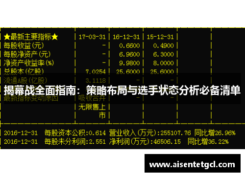 揭幕战全面指南：策略布局与选手状态分析必备清单