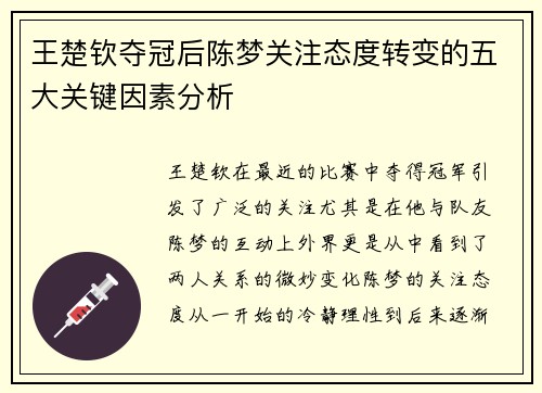 王楚钦夺冠后陈梦关注态度转变的五大关键因素分析
